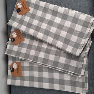 Buffalo Plaid Check Woven Gray White Cotton Kitchen Dish Towel Three Piece Set